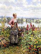 Daniel Ridgeway Knight Maria on the Terrace with a Bundle of Grass Sweden oil painting artist